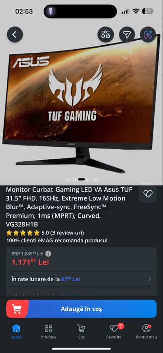 Monitor gaming Asus TUF gaming 165hz 31inch
