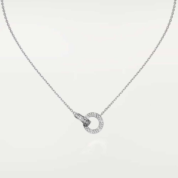 CARTIER Love White Gold Paved Diamonds Chain Дамскo Колие