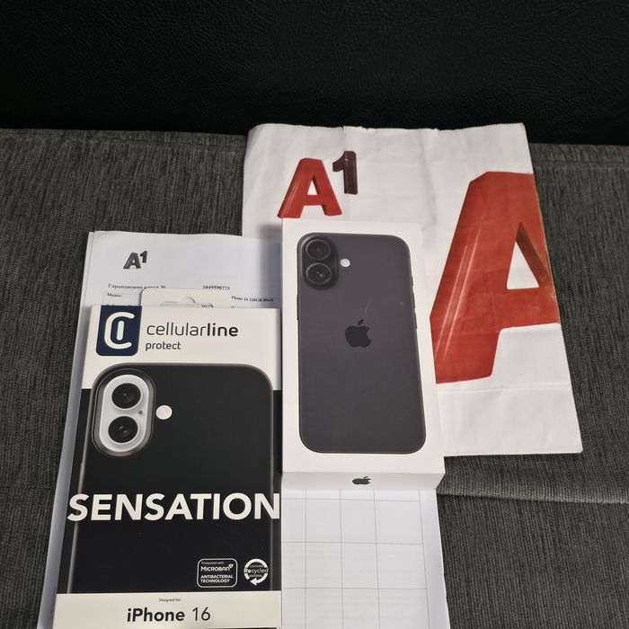 ЗАПЕЧАТАН 128GB iPhone 16 A1 Гаранция 2027 Black / Черен
