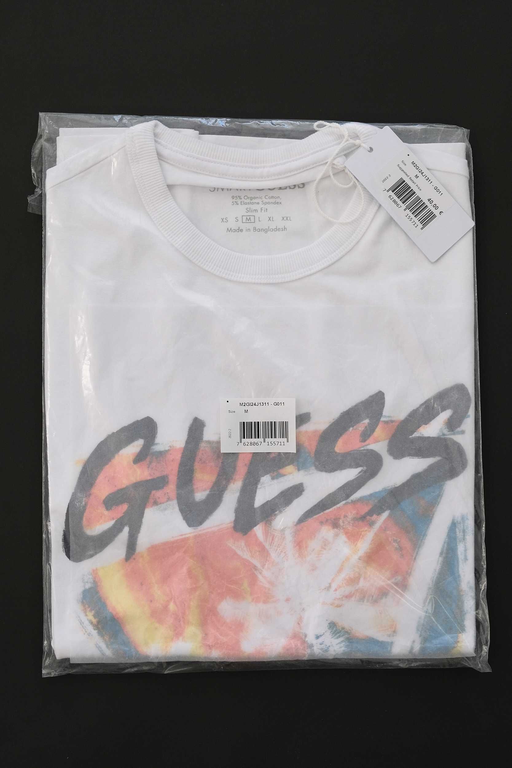 ПРОМО GUESS S размер-Оригинална бяла мъжка тениска с палми