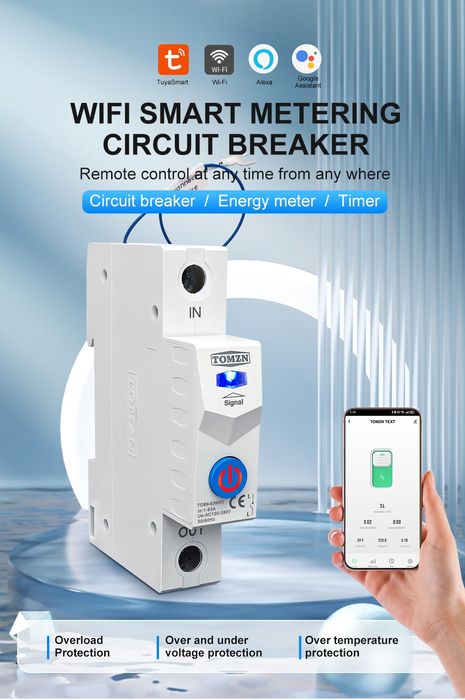 SMART предпазител / Умен WiFi автоматичен прекъсвач TOMZN TUYA 1P 1–63