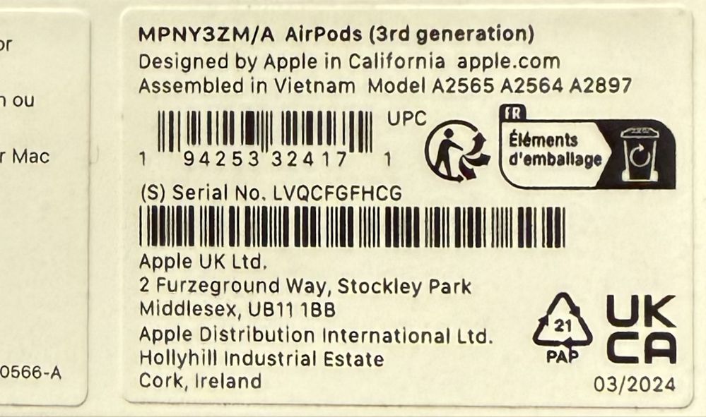 НОВО!!! Безжични слушалки Apple AirPods, 3rd gen, Magsafe, White