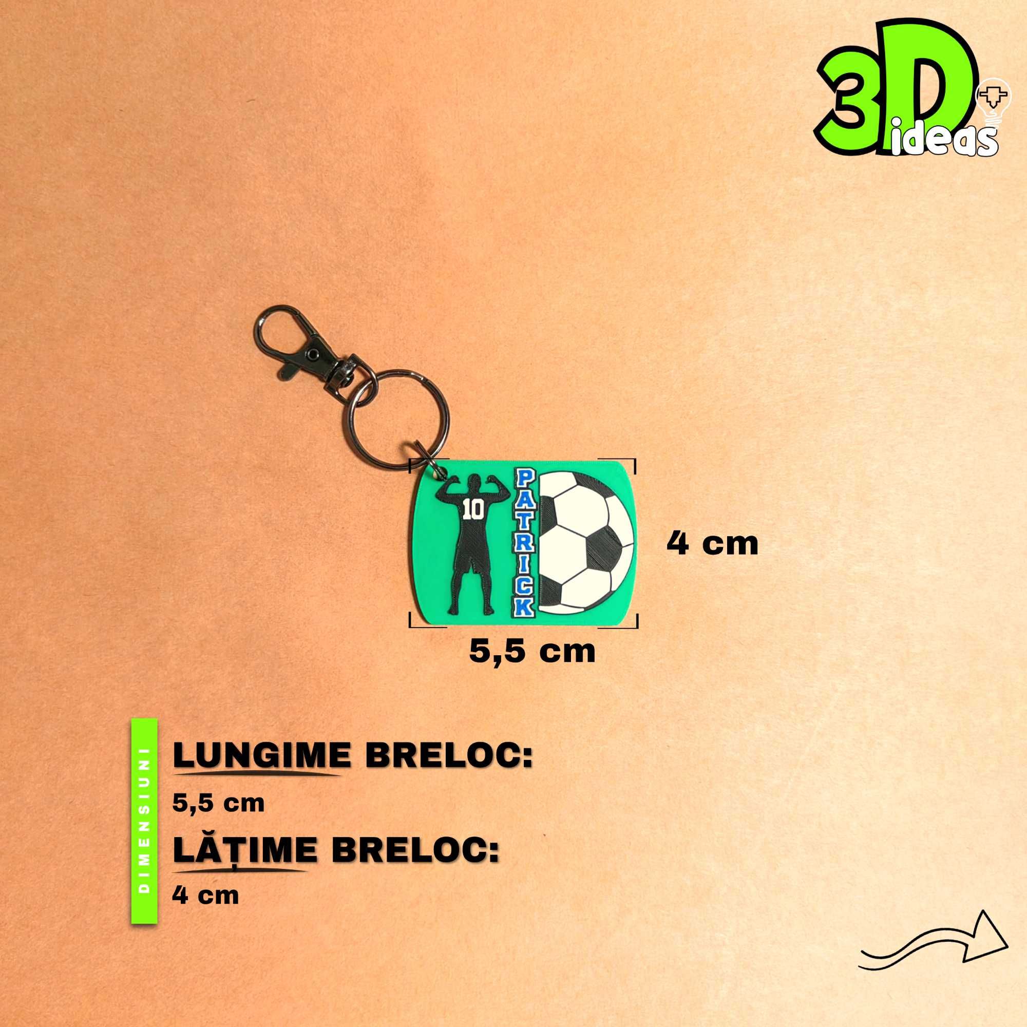 Breloc fotbal personalizat – nume și număr echipă