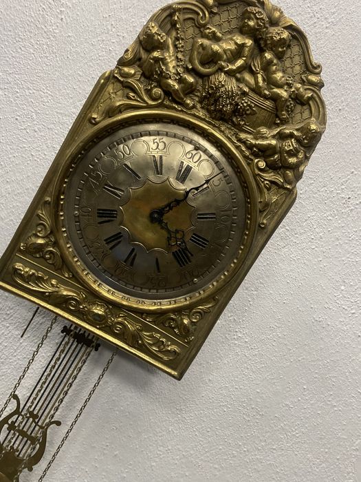 стенен часовник с месингова украса Германия 1950-1960 г.