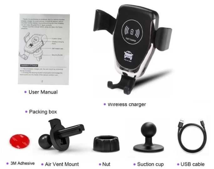 Suport auto cu incarcare wireless pentru iPhone, Samsung, Huawei, NOU