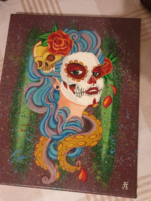 Pictura pe panza rustic cap femeie horror sinistru