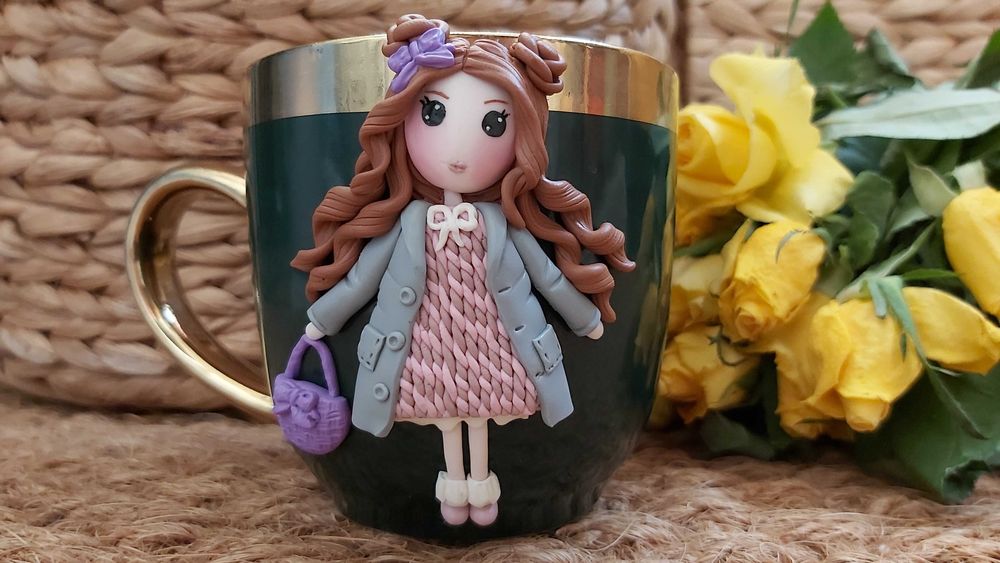 Cadou pentru fetite, sotie/iubita cana handmade fimo