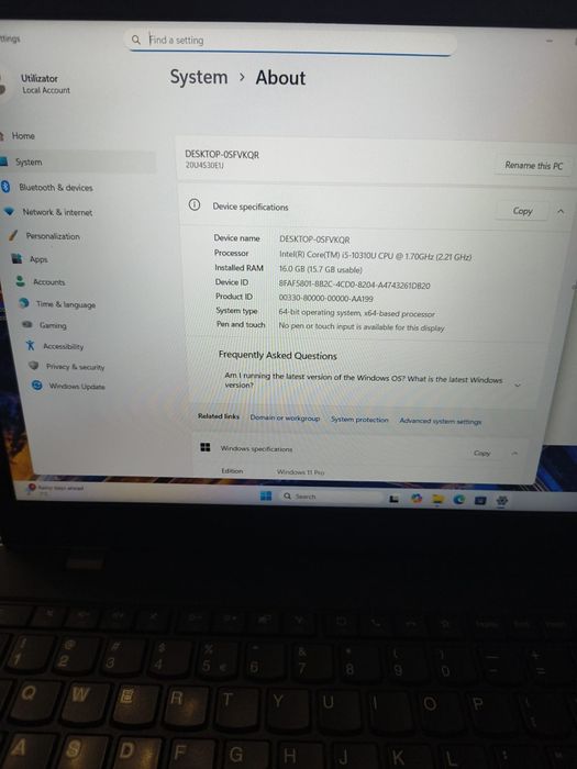 Laptop profesional Lenovo ThinkPad L15 – i5, 16GB RAM, SSD 256GB