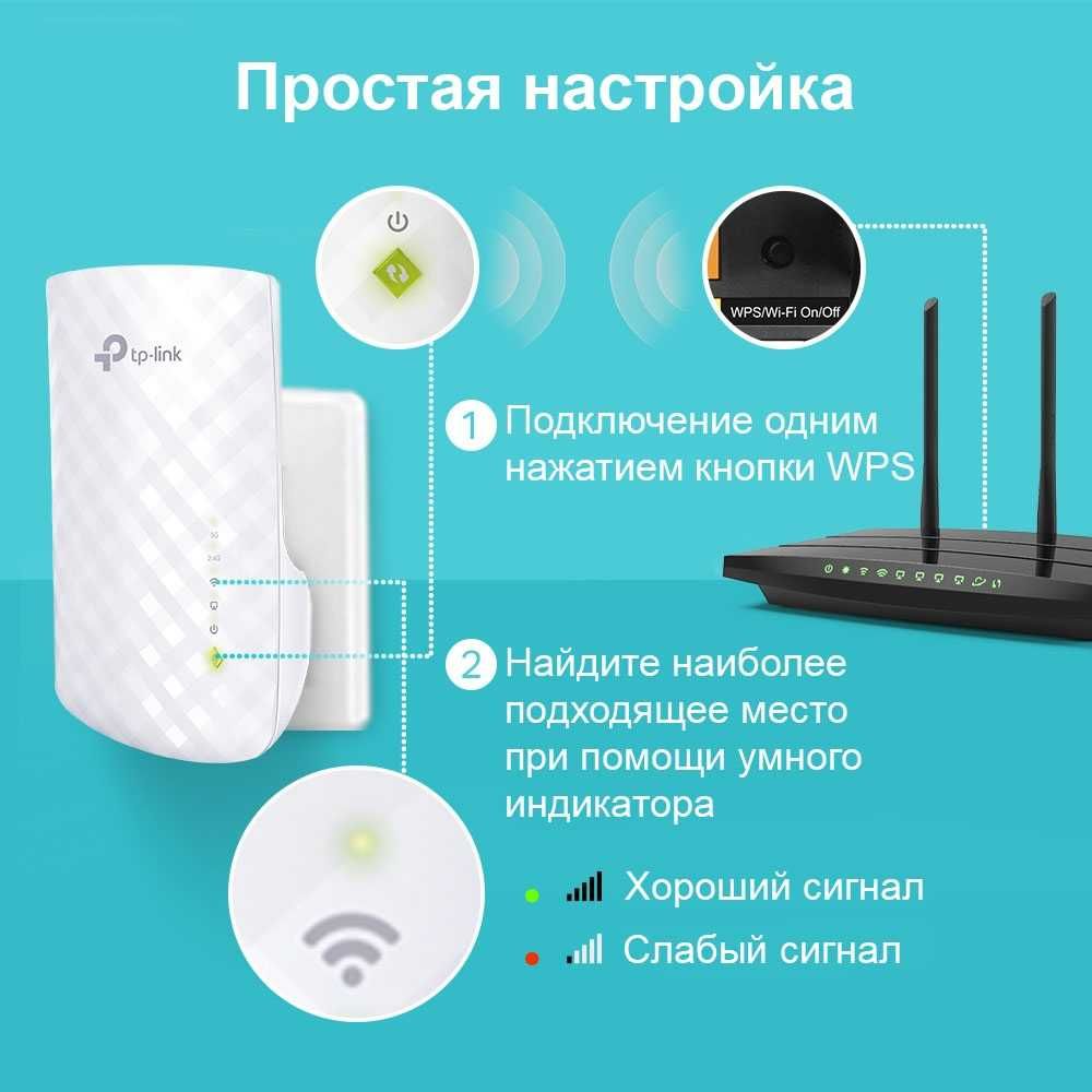 Wi-Fi Усилитель беспроводного сигнала репит TP-Link RE220 /AC750