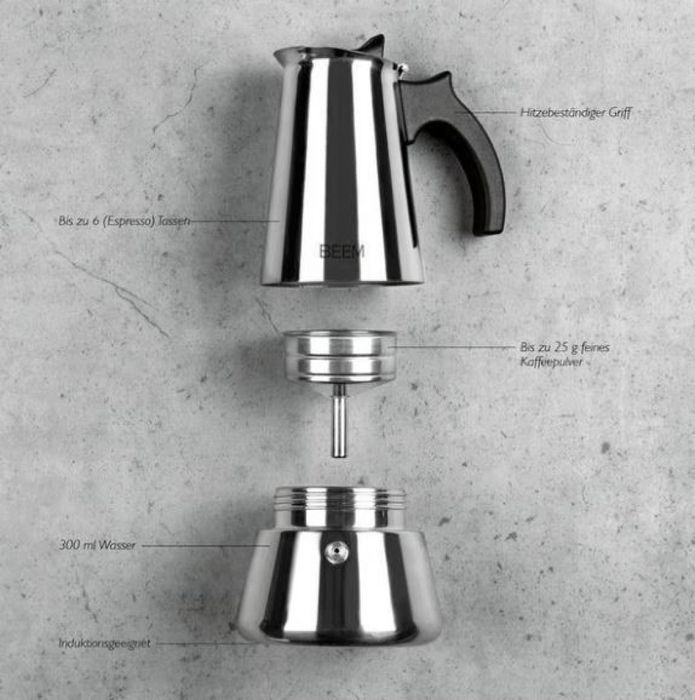 3бр./ Еспресо кафеварка BEEM Classic Selection – за 4 чаши, неръждаема