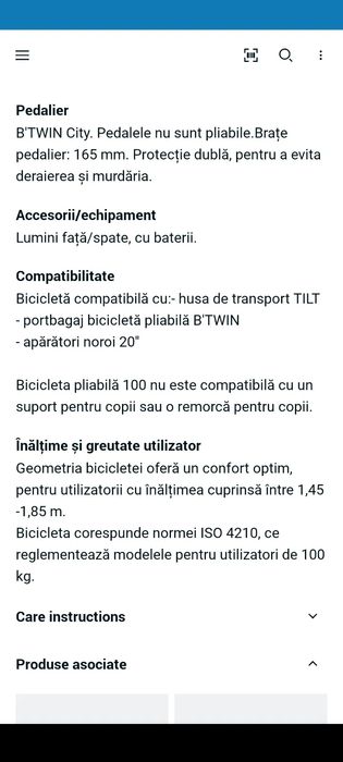 Bicicleta Pliabila Fold 100-Negru/Decathlon