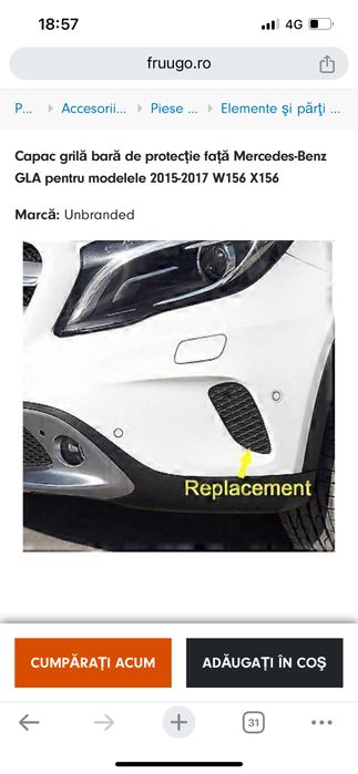 Capac grilã bar de protectie fată Mercedes-Benz GLA