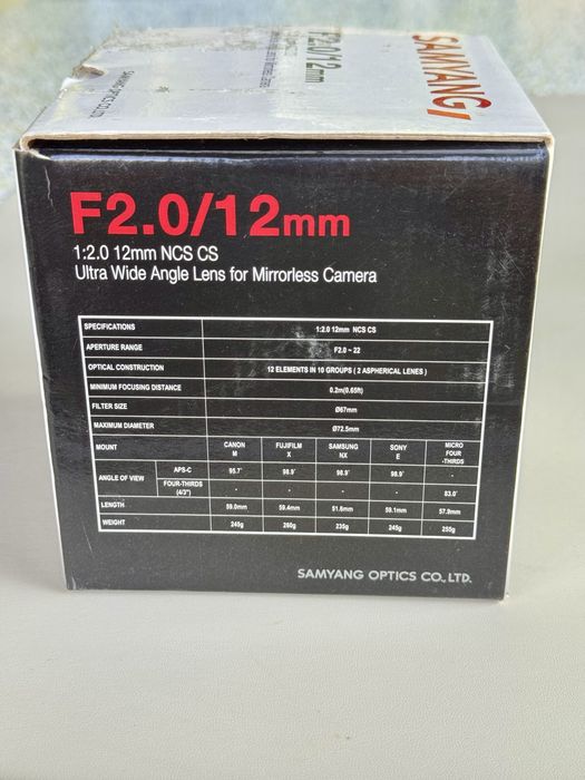 Obiectiv Fujifilm Samyang 12mm f/2.0 NCS CS
