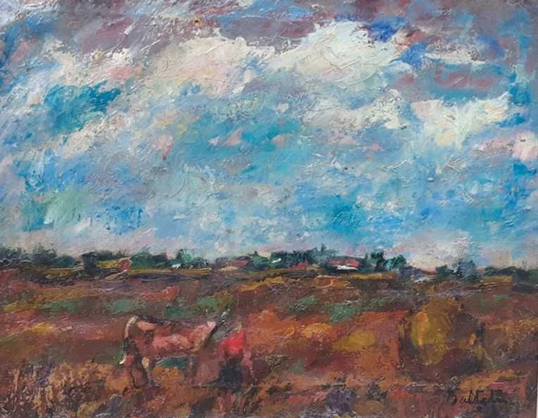 Tablou vechi - peisaj rural - semnat Baltatu