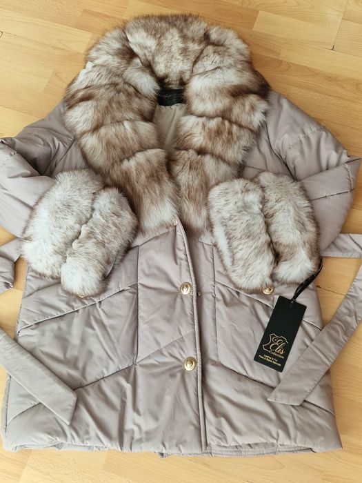 Haina matlasata sezonul rece, blanita naturala detasabila vulpe super