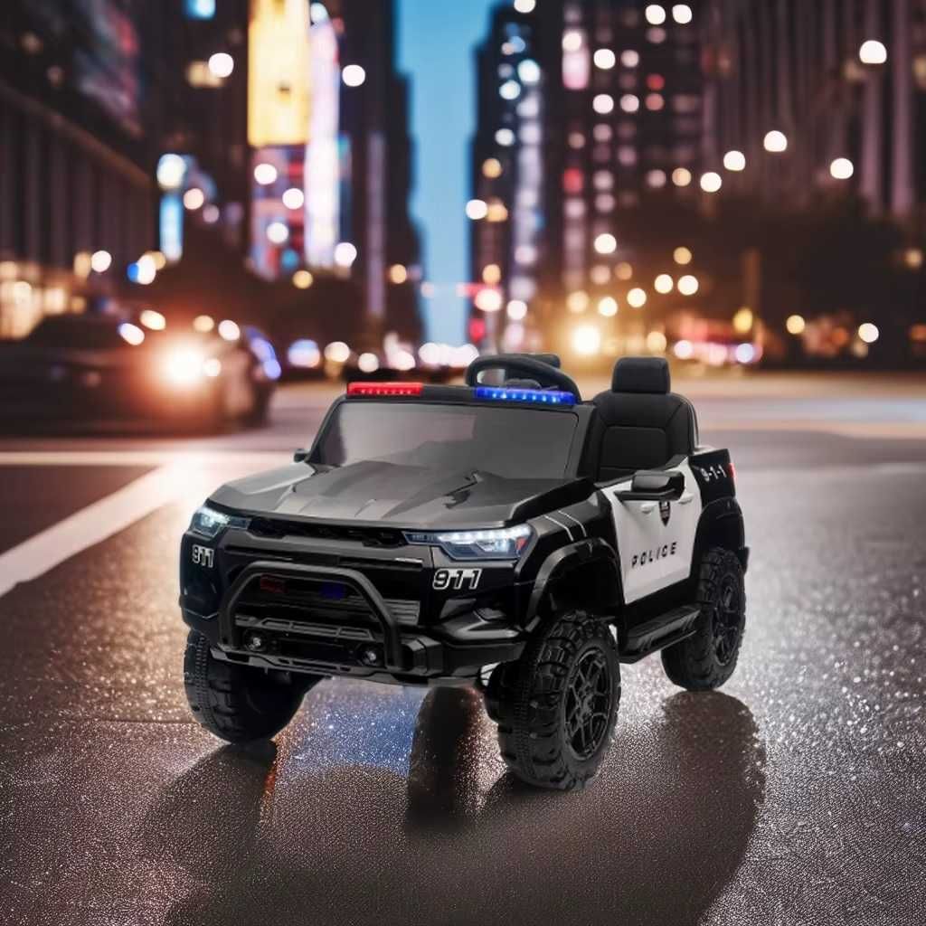 Двуместен акумулаторен джип POLICE 4X4 24V MP3 меки гуми,Кожена седалк