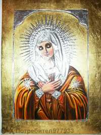 Икона на дева Мария,рисувана по канона,осветена и поставка - иконостас