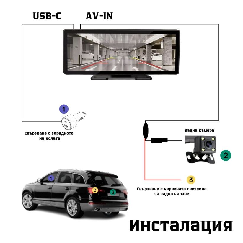 Навигация, 10 инчов Carplay за кола и камера