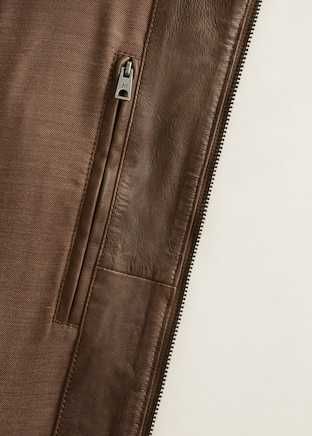 Geaca Piele de oaie Toamna-Primavara MANGO Biker Maro-Coniac Scurta