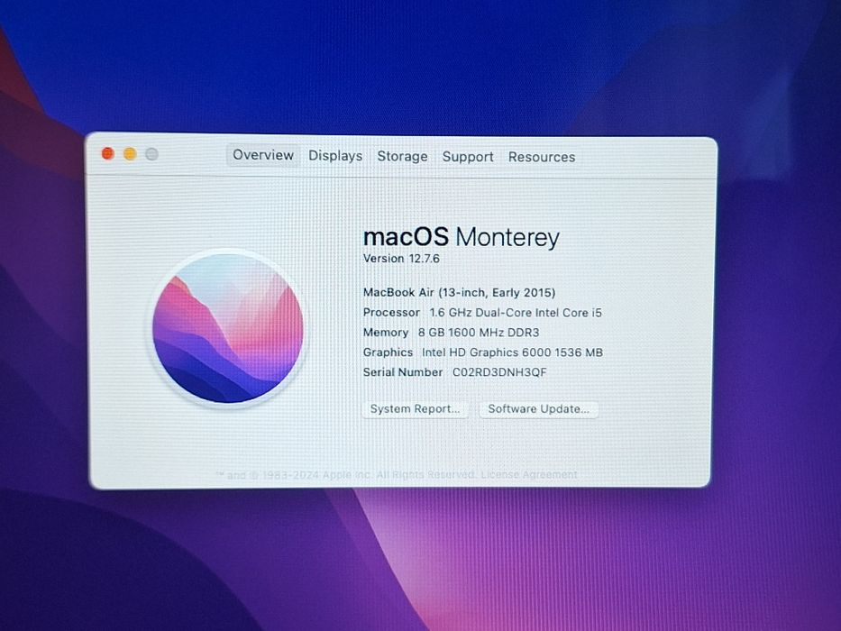 Laptop Macbook Air 13" Early 2015 Intel I5 8GB Ram 256GB SSD Ca Nou