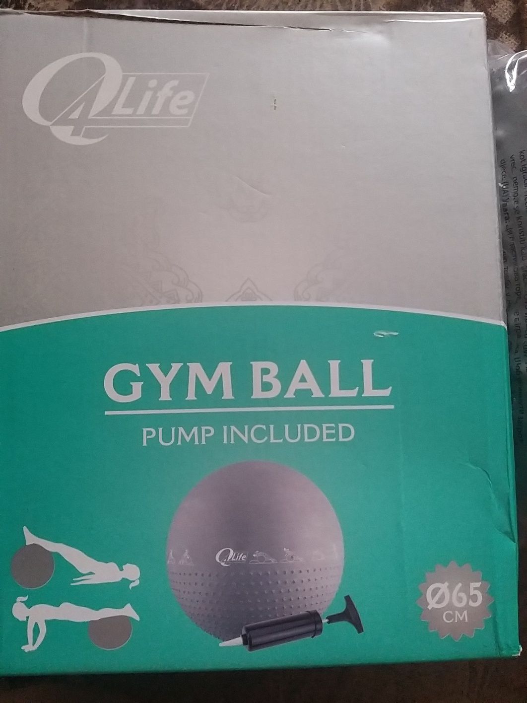 Gym-ball fitness Gymbopro, 65 cm, cu pompa, culoare gri-argintiu