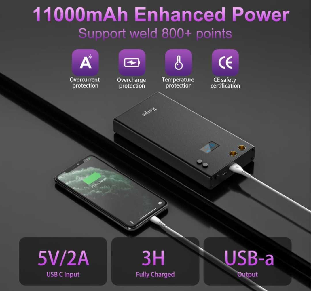 Апарат за точково заваряване, Kerpu 11000mAh батерия с LCD екран