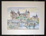Peisaj citadin, tablou, castel medieval, Frauenstein St. Veit, semnat