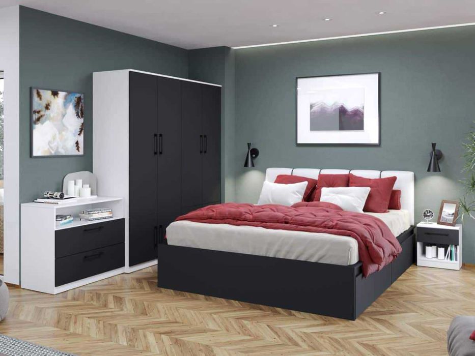 Pachet Mobila Dormitor + Living Gri Antracit / Alb