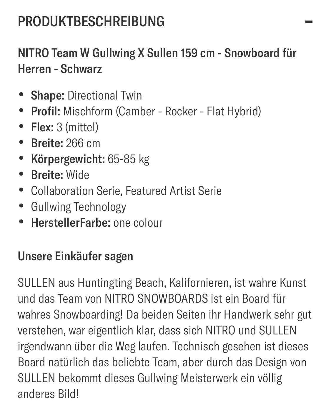 Placa Snowboard Nitro Team W Gullwing X Sulllen 159 cm.