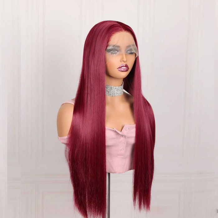 Бордо тъмно червена бургунди дантелена перука 13X4Х1