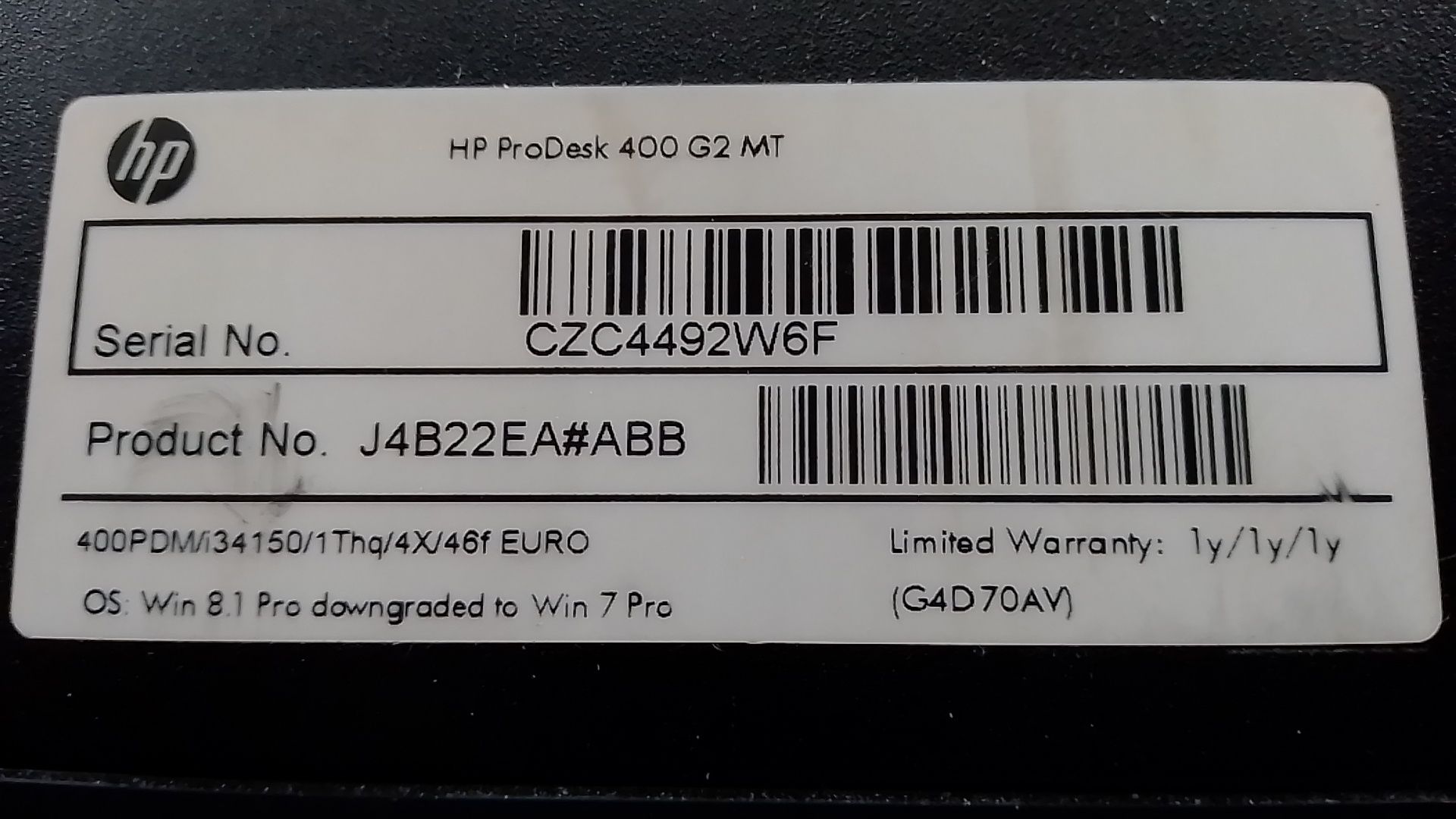 HP Prodesk 400 G2 MT, i3 4150, 8gb ram, 60gb ssd, 500gb hdd