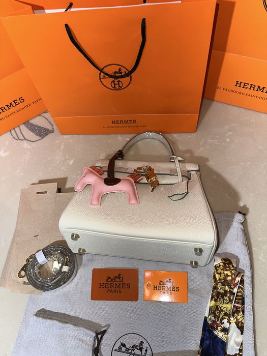 Geanta Hermes Kelly 25cm Crem/Accesorii Gold