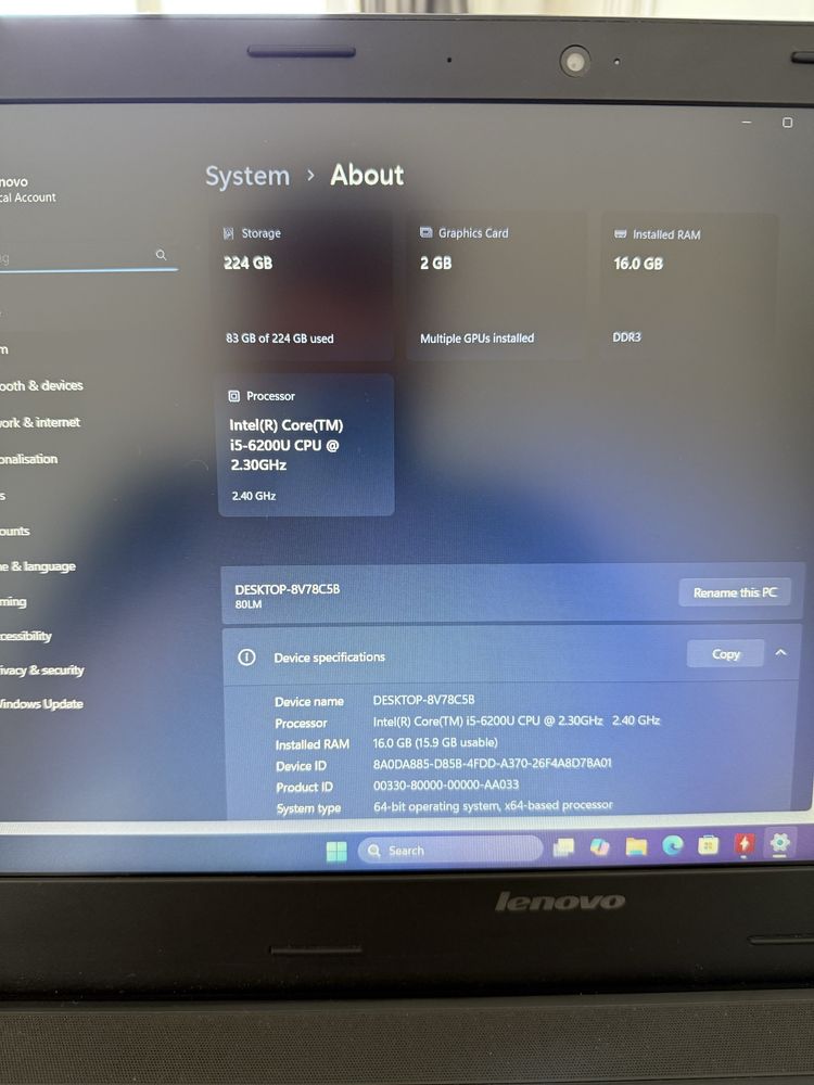 Laptop Lenovo B51-80 i5 6200u 16gb RAM 240 SSD AMD R5 M330 BaterieNoua