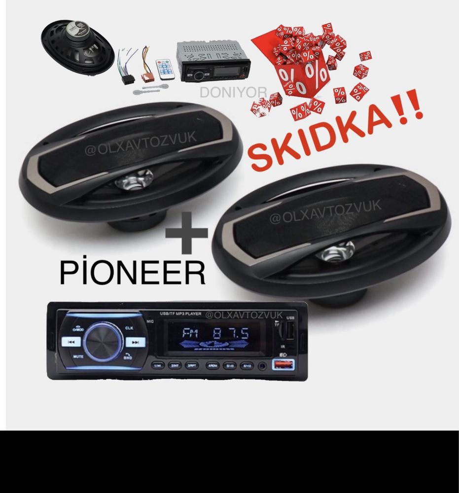 Skidka Pioneer 2ta kalonka va magnitafon birga mafon blutus usb aux fm