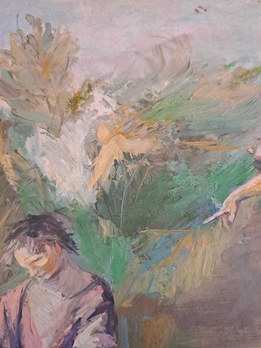 tablou pictura veche pe lemn 46/52 cm