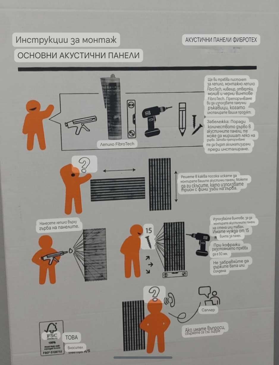 Акустичен стенен панел 60х244см