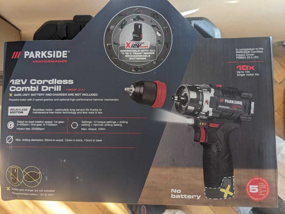 ударен винтоверт PARKSIDE PERFOMANCE -PSBSAP 12 A1 -45 Nm; 4/5 Ач бат.