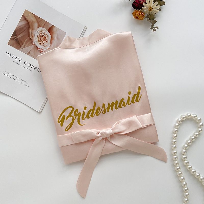 Halat roz, din saten, bridesmaid s, m, l