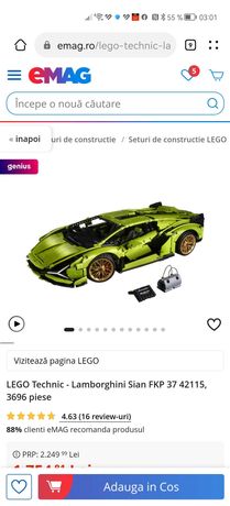 LEGO Technic - Lamborghini Sian FKP 37 42115, 3696 piese nou, sigilat