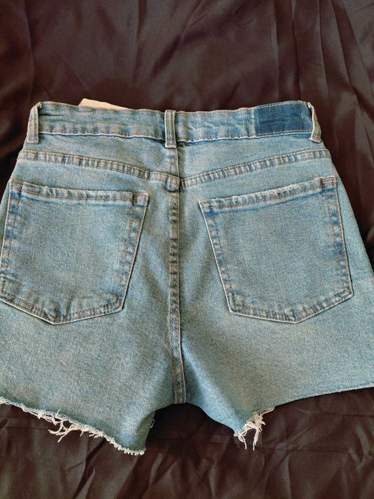 Blugi scurti talie inalta bleu zara