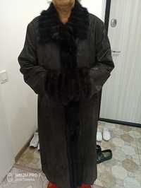 Пальто замшевое с норковыми воротником и рукавами, демисезонно, куртка