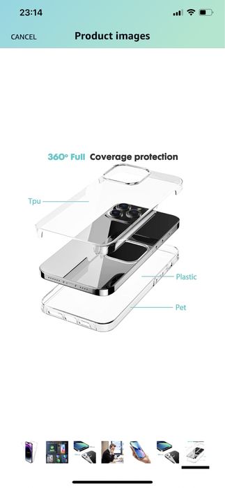 Husa CRYSTAL cu protectie 360° fata + spate pt iPhone 14 Pro , 14 Plus