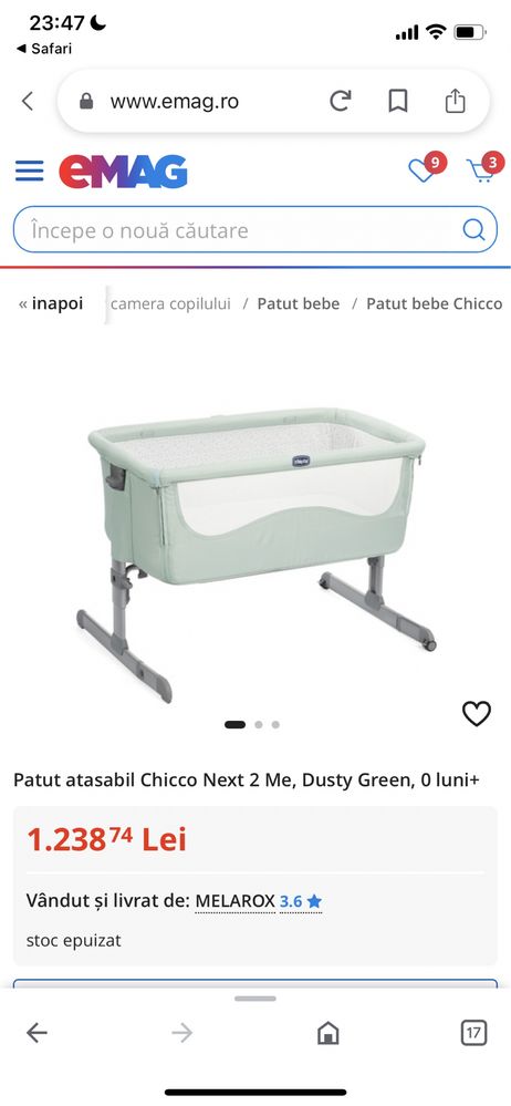 Patut atasabil Chicco Next 2 Me, Dusty Green, 0 luni+