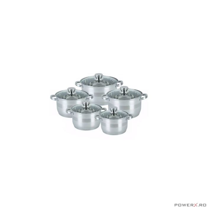 Set de 5 oale din inox, cu capac, dimensiuni 18, 20, 22, 24, 26 cm,