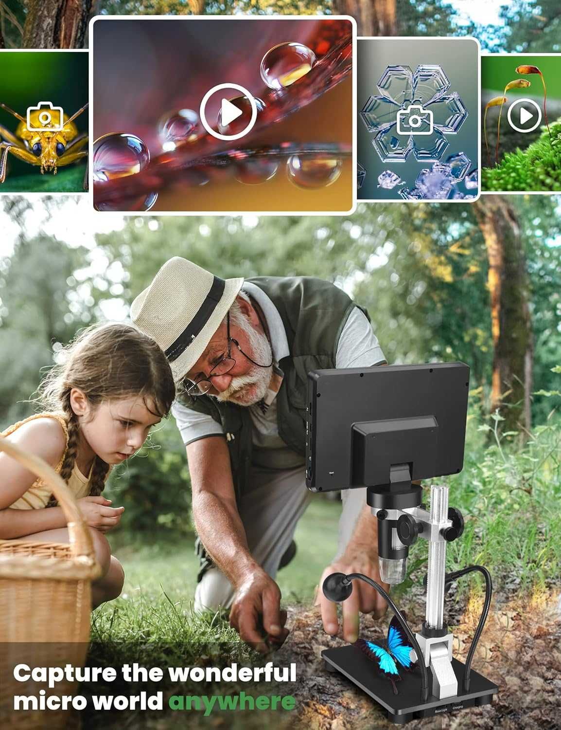 Dcorn HDMI цифров микроскоп 7" 1500X, 16MP 1080P, IPS TF карта 32GB...