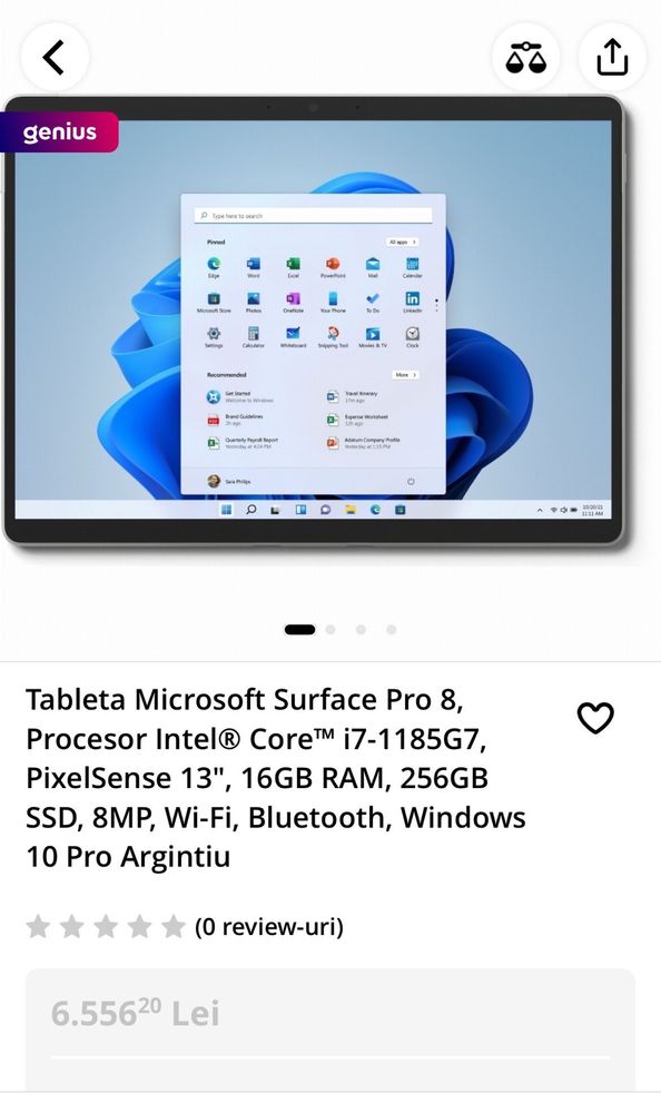 Microsoft Surface Pro 8 11th Gen 13” Intel Core I7 16GB 256 SSD Noua