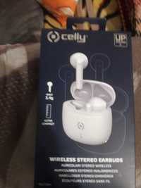 Безжични wireless sterio earbuds Celly бели НОВИ