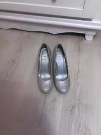 Pantofi de gala argintii cu platforma