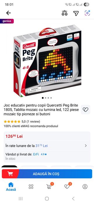 Joc creativ Quercetti mozaic cu lumină led.