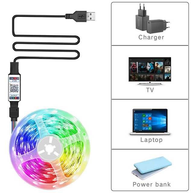 Banda led rgb 5050 usb, control aplicatie bluetooth, lungime 1m